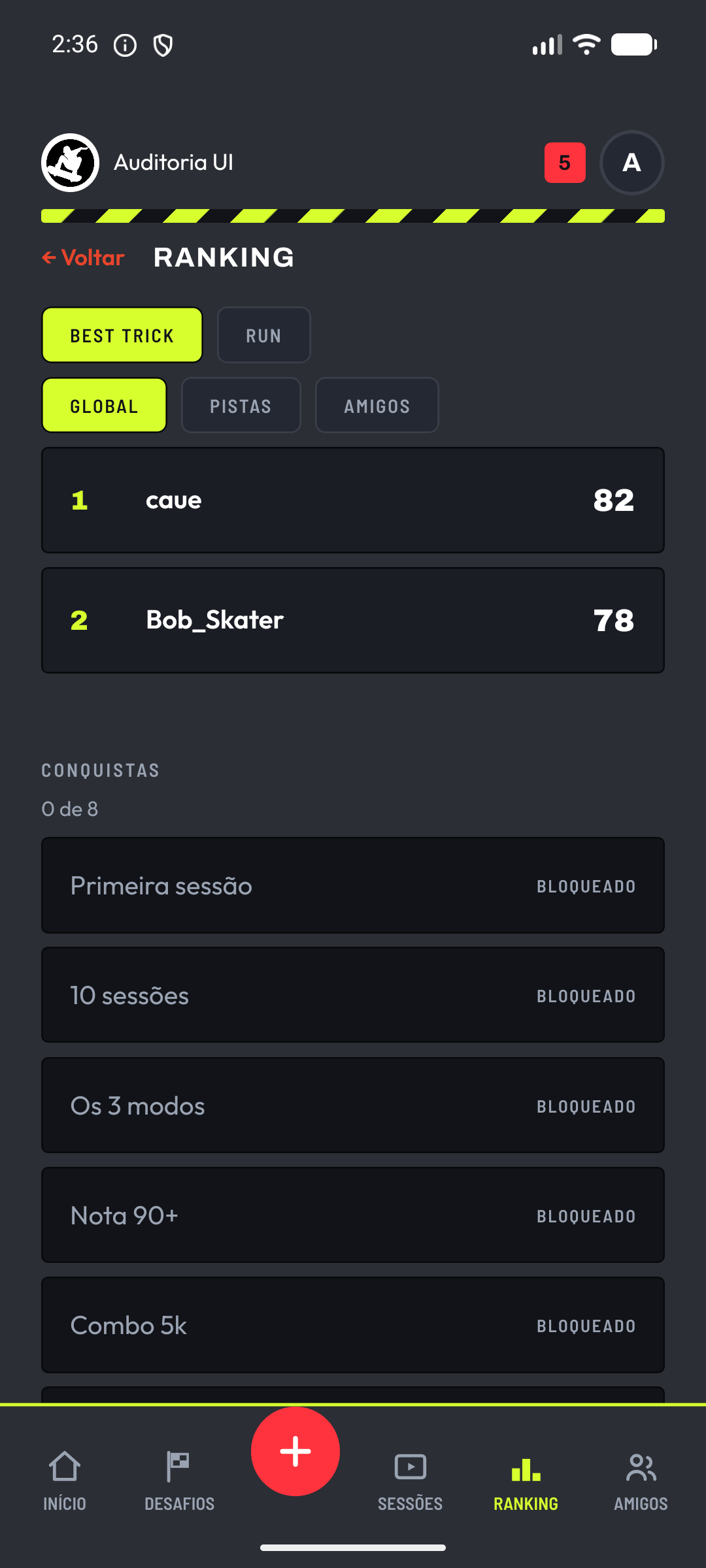 Tela de ranking do MySK8.AI